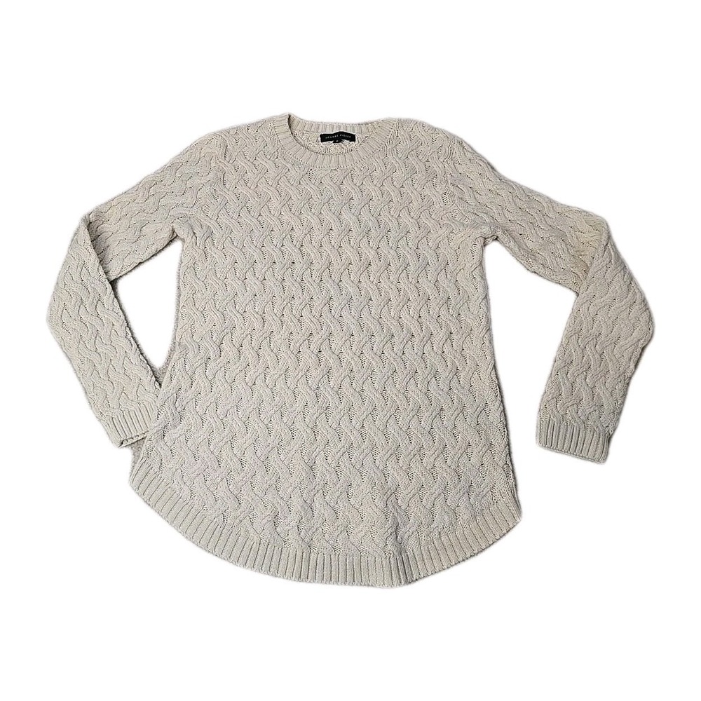 Jeanne Pierre Fishermen Cableknit Sweater Beige Crochet Long Sleeve Pullover S